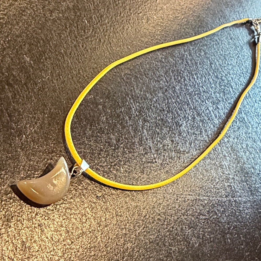 Yellow Cord Necklace with Beige Agate Crescent Pendant